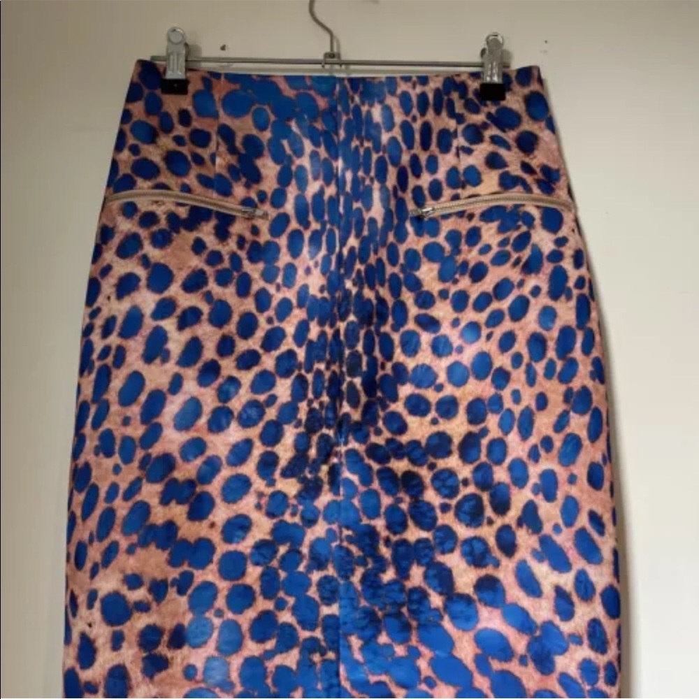 Ladies CAMEO Leopard Style Skirt Size S Small (8) Lined Zip Office Split Blue - Picture 3 of 7